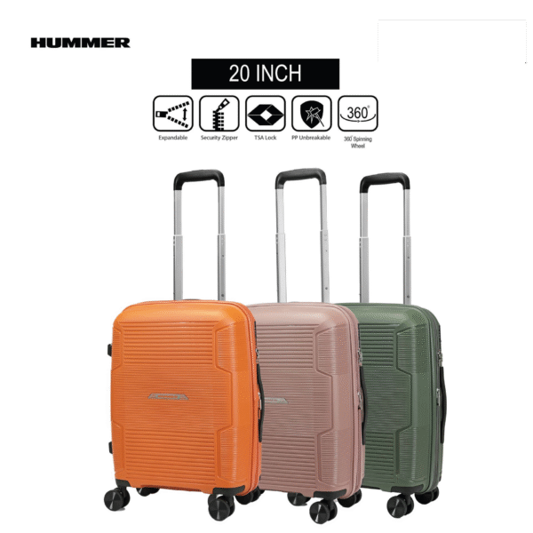 Hummer Overland 20inch Polypropylene [PP] Hard Case Expandable TSA Lock Secure Zip Luggage